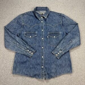 Levi's Pearl Snap Shirt Women's Large Blue Long Sleeve Silver Tab Western Retro
